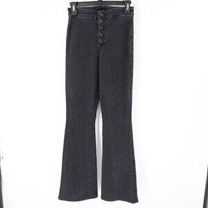 MOTHER Jeans womens 26 L30 high rise flare exposed button fly stretch black